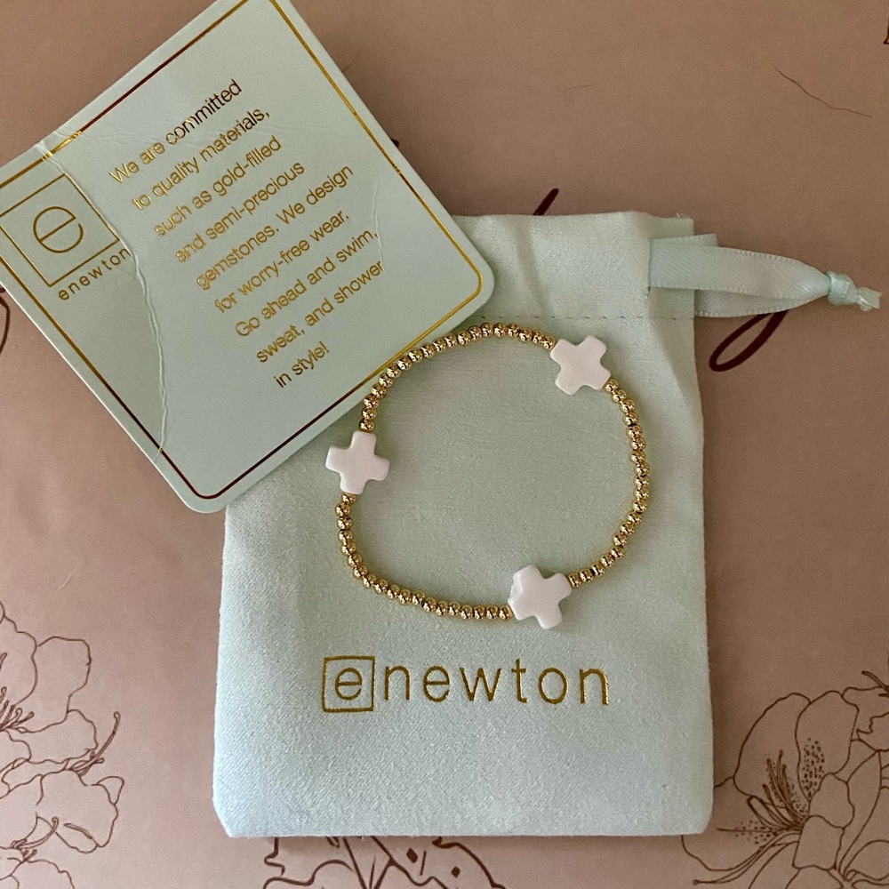 Gold and White beaded cross Bracelet